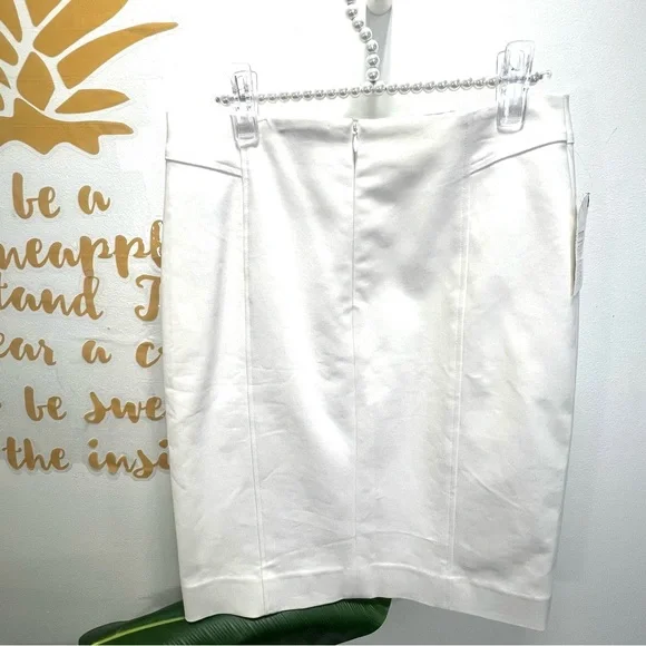 ETCETERA Solid White Pencil Skirt Eyelet Mock Tie Lace Up Detail Size 0 … - Picture 6 of 11